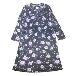 Aria Collection Soft Microfiber Nightgown Womens Med Black Floral Grannycore